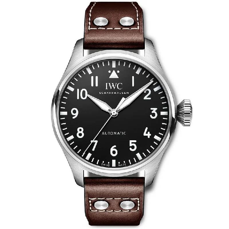 Big Pilot-s 43mm Black Dial Men-s Automatic Leather Strap Watch