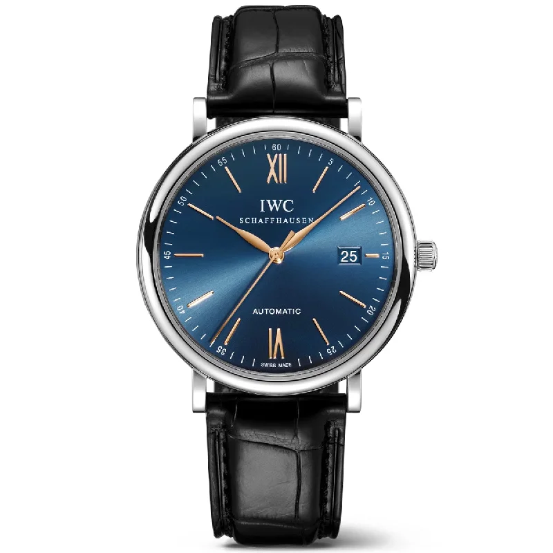 Portofino 40mm Blue/Rose Dial Men-s Leather Strap Watch