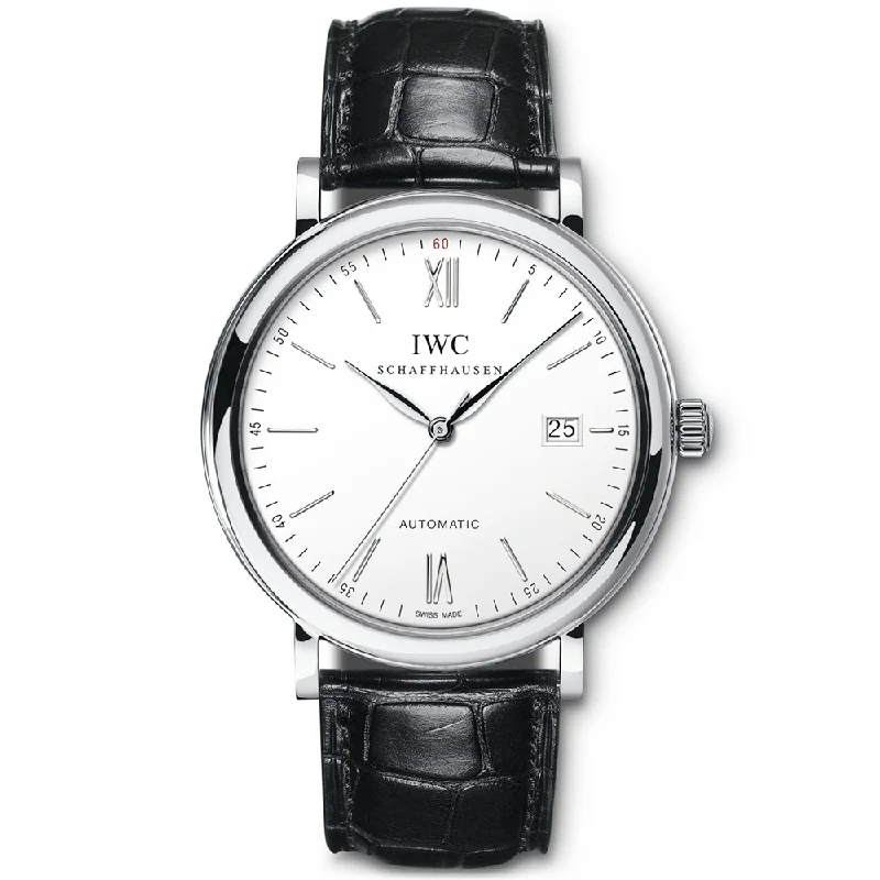 Portofino 40mm Silver Dial Men-s Leather Strap Watch