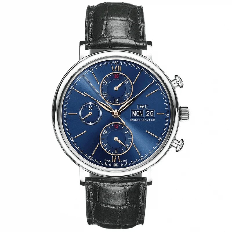 Portofino 42mm Blue/Rose Dial Chronograph Leather Strap Watch