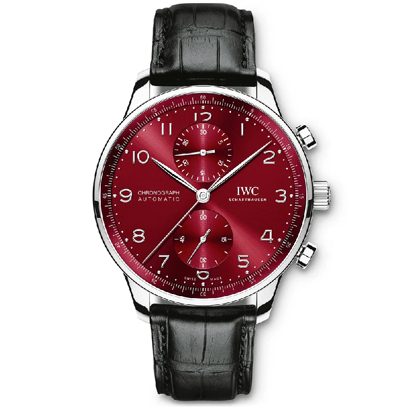 Portugieser 41mm Red Dial Men-s Chronograph Strap Watch