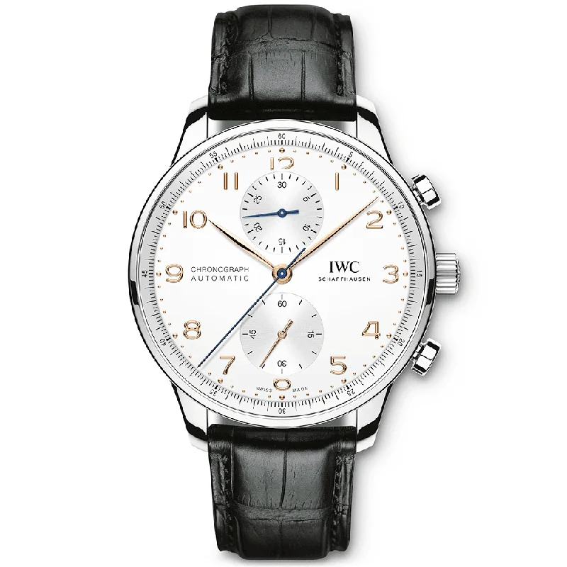 Portugieser 41mm Silver/Rose Dial Men-s Chronograph Strap Watch