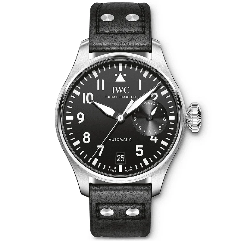 Big Pilot-s 46mm Black Dial Men-s Leather Strap Watch