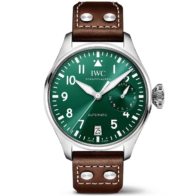 Big Pilot-s 46mm Green Dial Men-s Leather Strap Watch