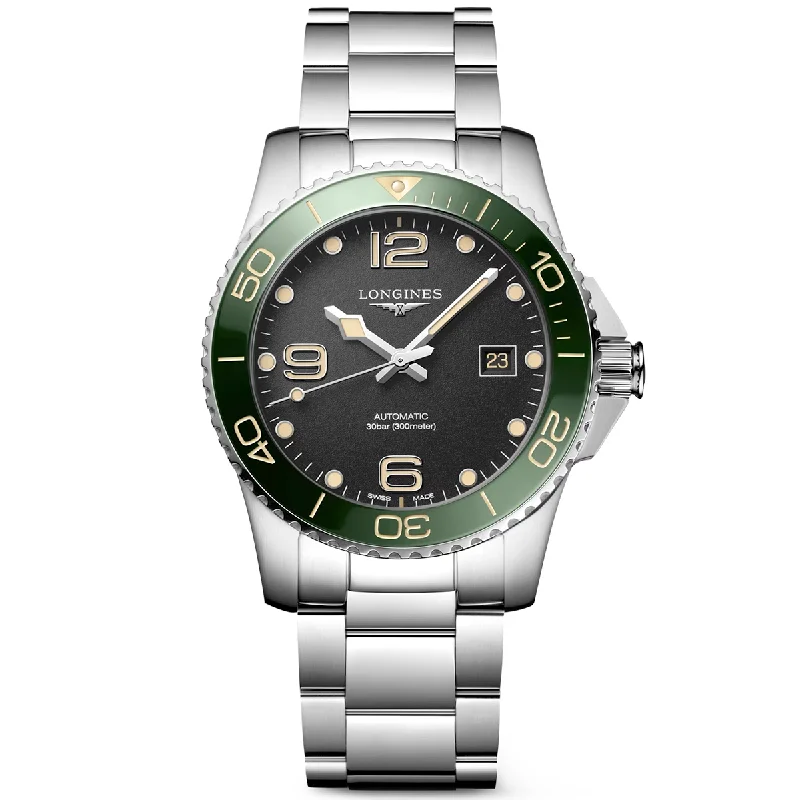 HydroConquest 41mm Black Dial & Green Bezel Men-s Bracelet Watch