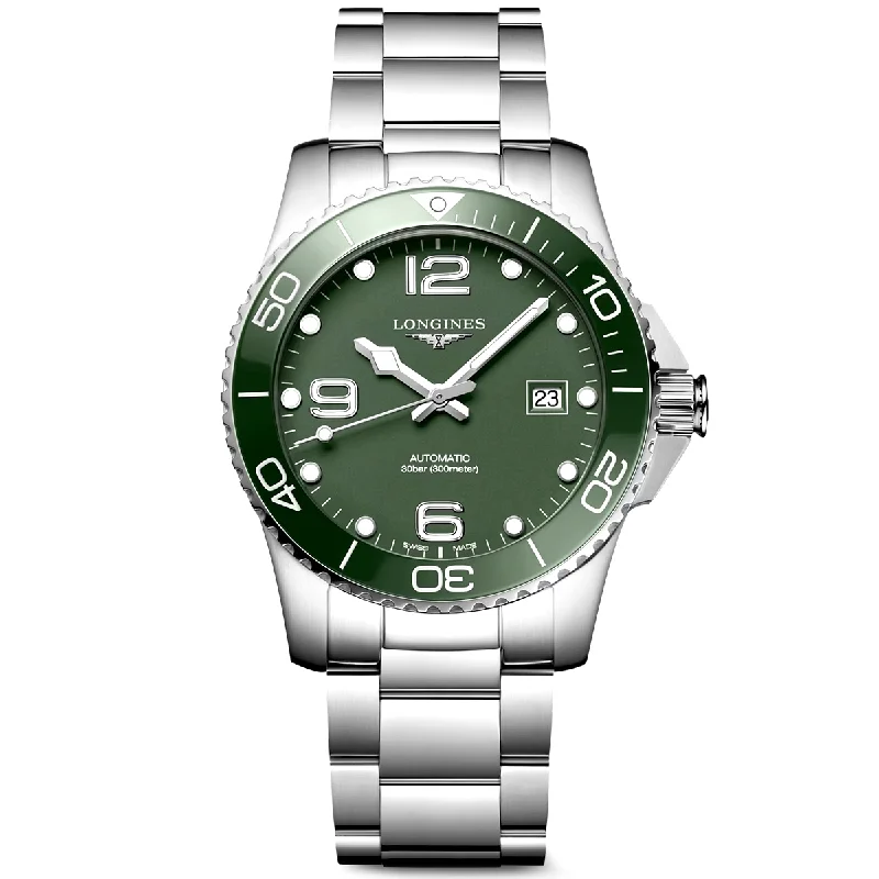 HydroConquest 41mm Green Dial & Ceramic Bezel Men-s Bracelet Watch