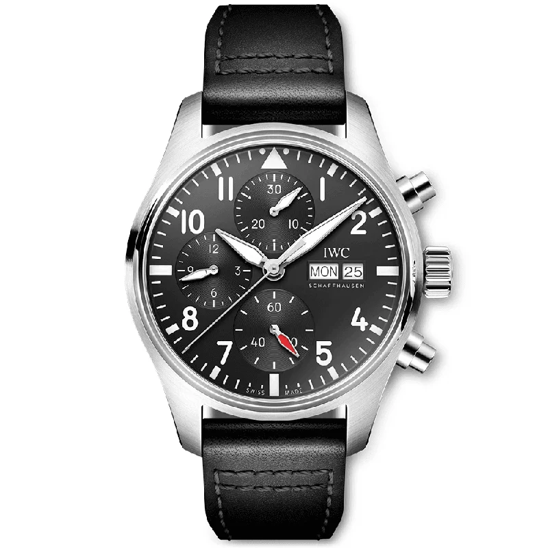 Pilot-s 41mm Black Dial Chronograph Leather Strap Watch