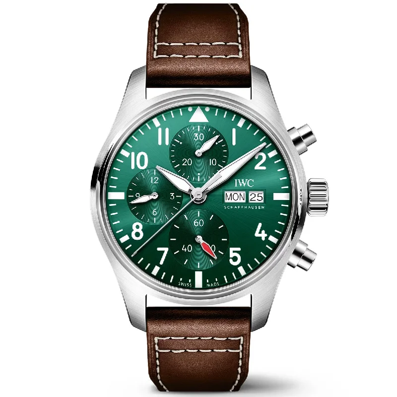 Pilot-s 41mm Green Dial Chronograph Leather Strap Watch