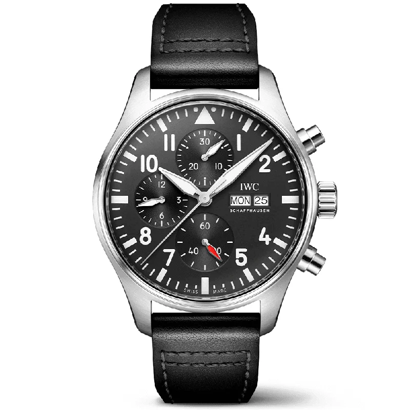 Pilot-s 43mm Black Dial Chronograph Leather Strap Watch