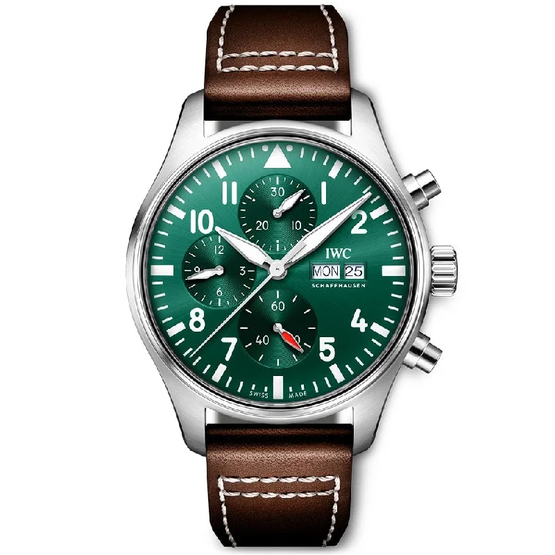 Pilot-s 43mm Green Dial Chronograph Leather Strap Watch