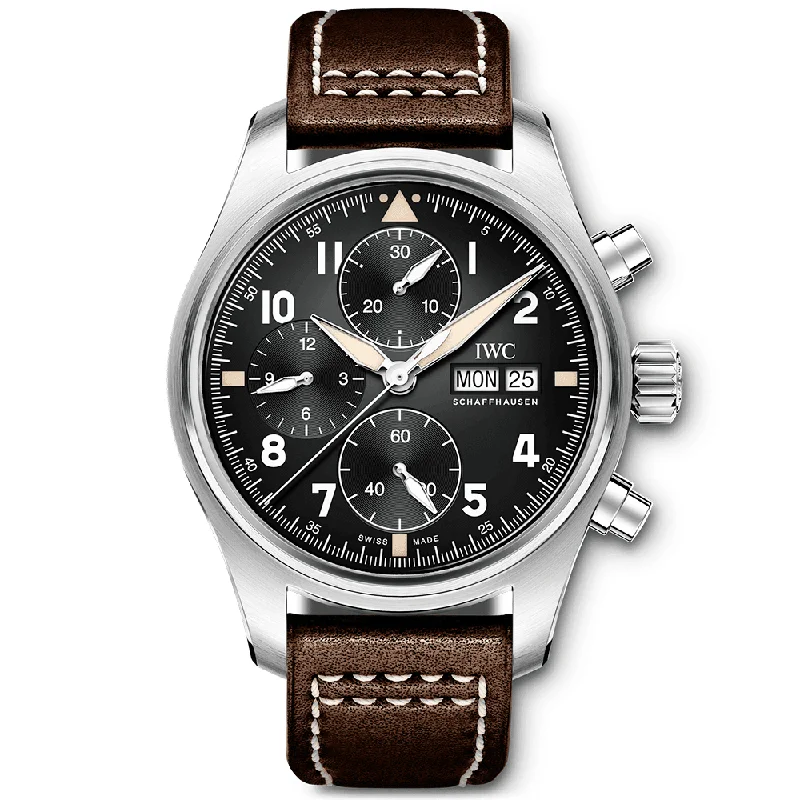 Pilot-s Spitfire 41mm Black Dial Chronograph Leather Strap Watch