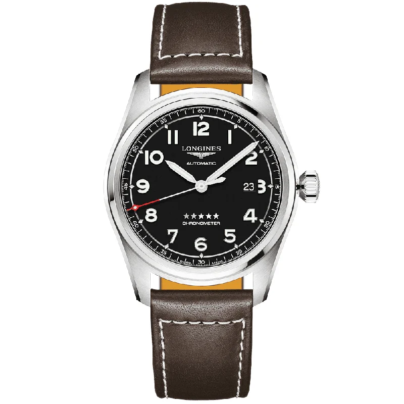 Spirit 42mm Black Dial Men-s Automatic Leather Strap Watch