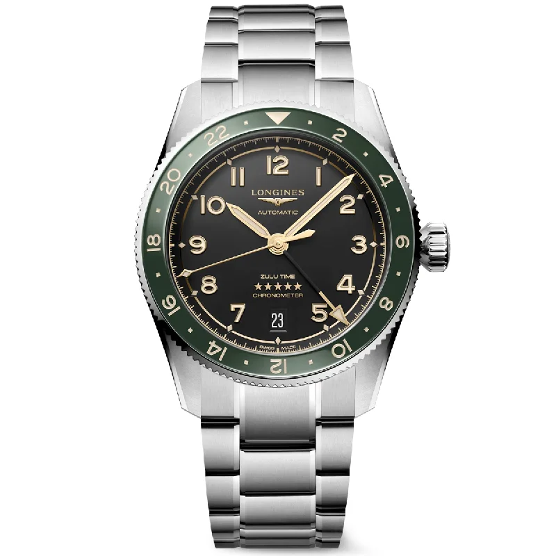 Spirit Zulu Time 39mm Anthracite Dial & Green Bezel Bracelet Watch