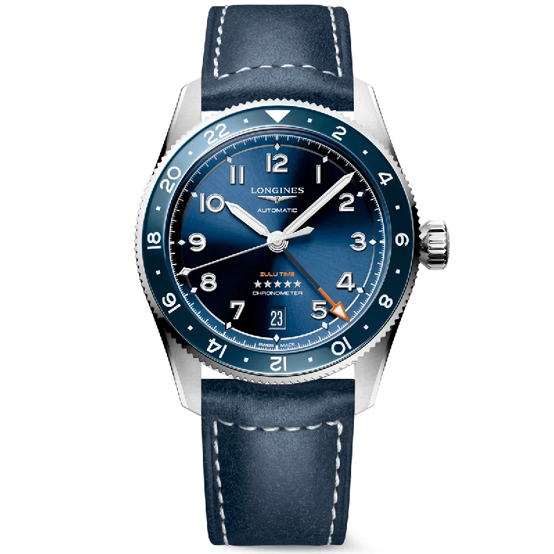 Spirit Zulu Time 39mm Blue Dial Automatic Leather Strap Watch