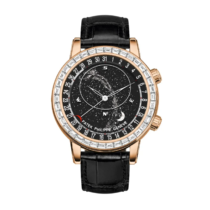 Patek Philippe Grand Complication. 18k Rose Gold set with baguette diamonds. 44mm. Astronomical. Ref# 6104R-001