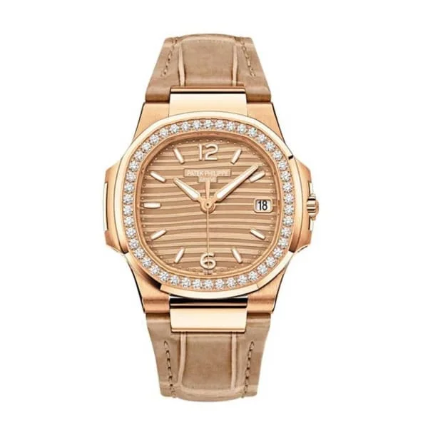 Patek Philippe Nautilus Quartz Diamond Ladies Watch. 18k Rose Gold. 32mm. Ref# 7010R-012