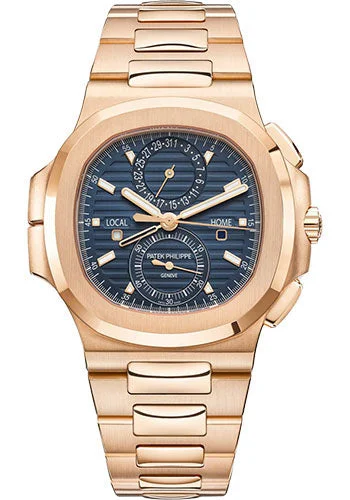 Patek Philippe Nautilus Travel Time Chronograph Watch. 18k Rose Gold. 40.5 mm. Ref# 5990/1R-001