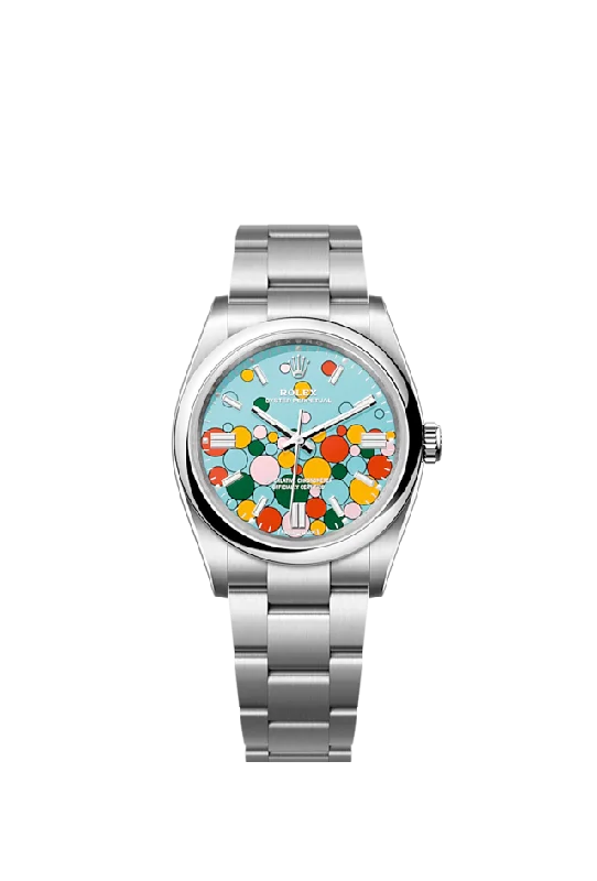 Rolex Oyster Perpetual 36. Oystersteel. 36mm. Turquoise Celebration Motif Dial. Ref# 126000-0009