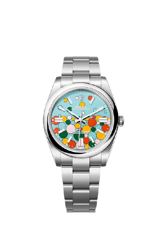 Rolex Oyster Perpetual 41. Oystersteel. 41mm. Turquoise Celebration Motif Dial. Ref# 124300-0008