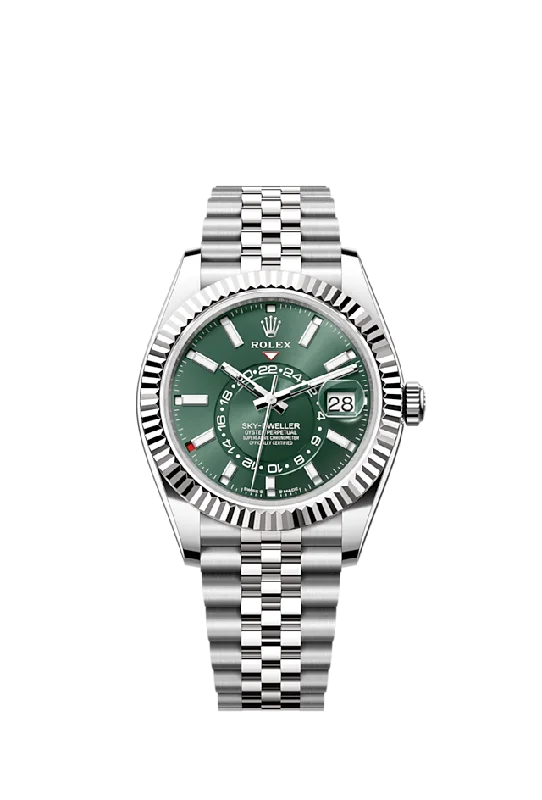 Rolex Sky-Dweller. 42mm. Oystersteel and 18k White Gold. Green. Jubilee. Ref# 336934-0002