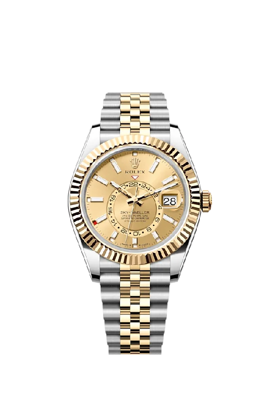 Rolex Sky-Dweller. 42mm. Oystersteel and 18k Yellow Gold. Champagne. Jubilee.Ref# 336933-0002